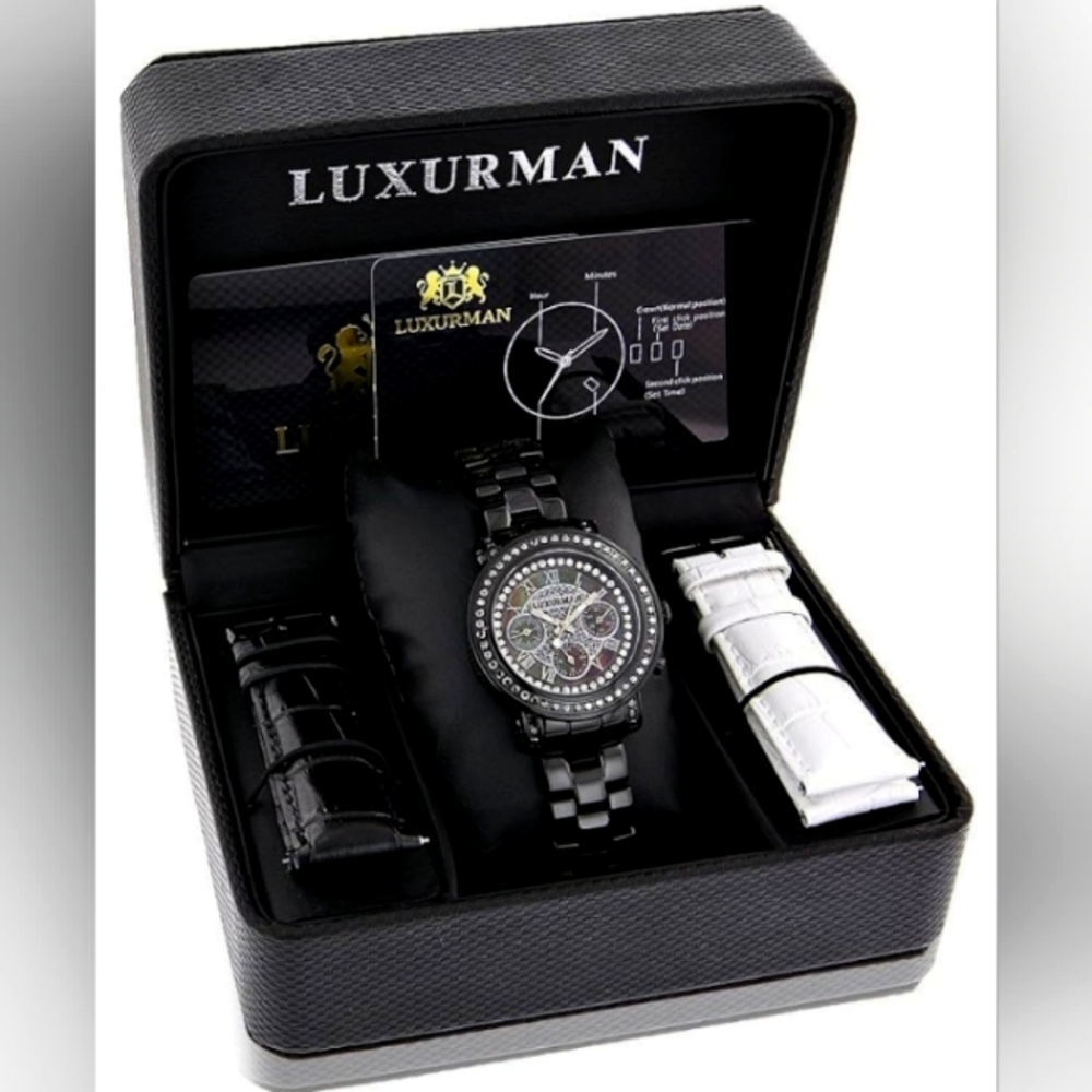 3ct Genuine Diamond Luxurman Watch. Womens Very Very High Quality Retail $1,000